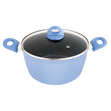Ustensiles de cuisine 24cm Light Blue Aluminium Marble Coating Sauce Pot Forged Cookware